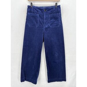 Maeve Wide-Leg Cropped Corduroy Pants in Deep Blue